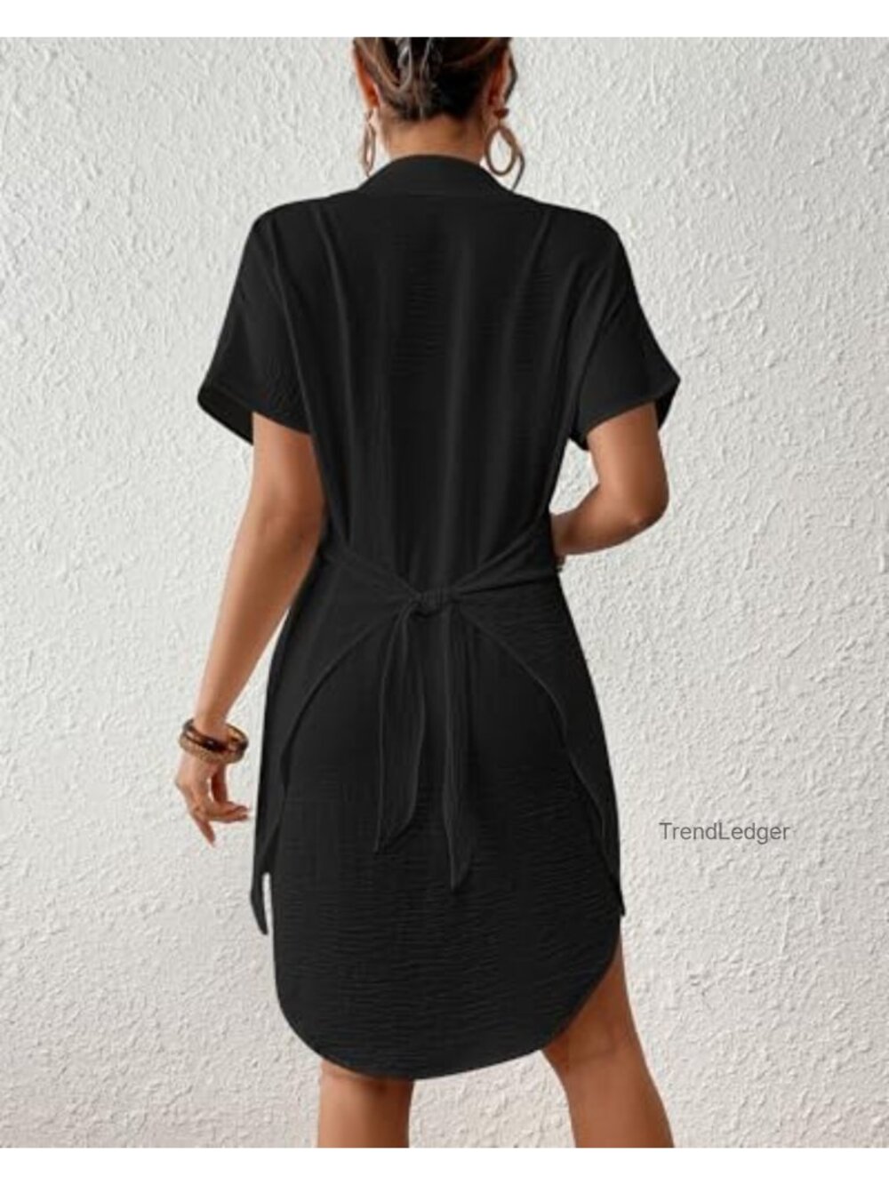 Short Sleeve Button Down Tie Beach Shirt Cover Up Dress - Picture 4 of 6